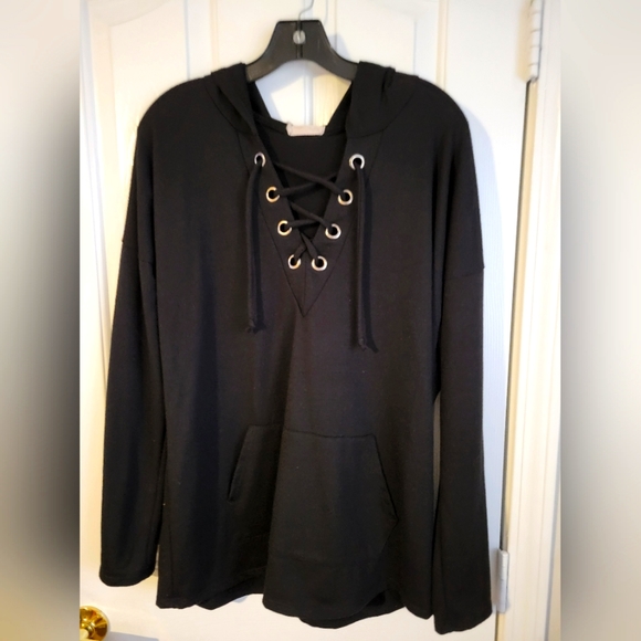 Long sleeve lace up hooded top - Picture 1 of 1
